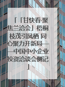 「甘快看·聚焦兰洽会」梧桐枝茂引凤栖 同心聚力开新局——中国中小企业投资洽谈会侧记