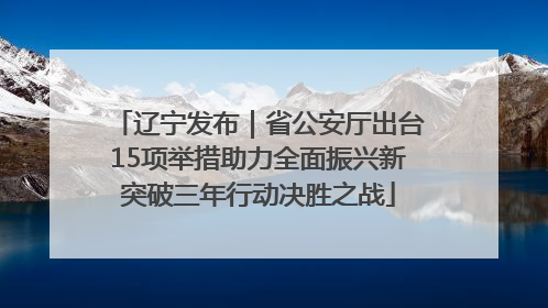 辽宁发布｜省公安厅出台15项举措助力全面振兴新突破三年行动决胜之战